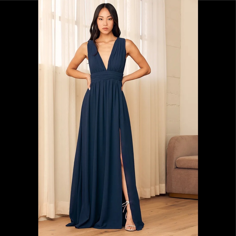 Lulus Heavenly Hues Navy Blue Maxi Dress L